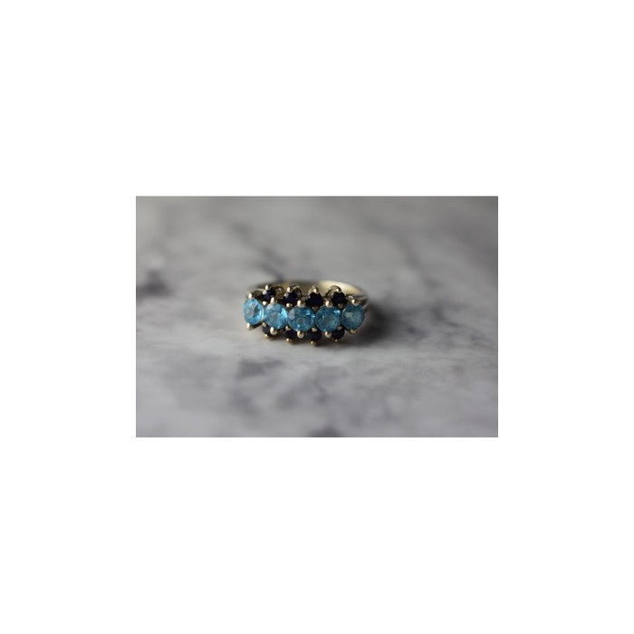 925 Sterling Silver Blue Spinel & Sapphires Ring Size 6.75