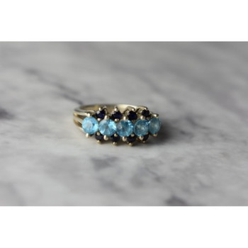 925 Sterling Silver Blue Spinel & Sapphires Ring Size 6.75