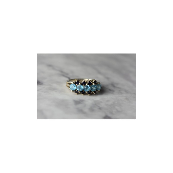 925 Sterling Silver Blue Spinel & Sapphires Ring Size 6.75