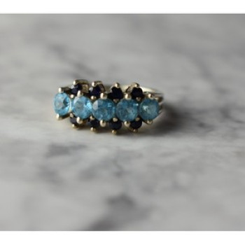 925 Sterling Silver Blue Spinel & Sapphires Ring Size 6.75
