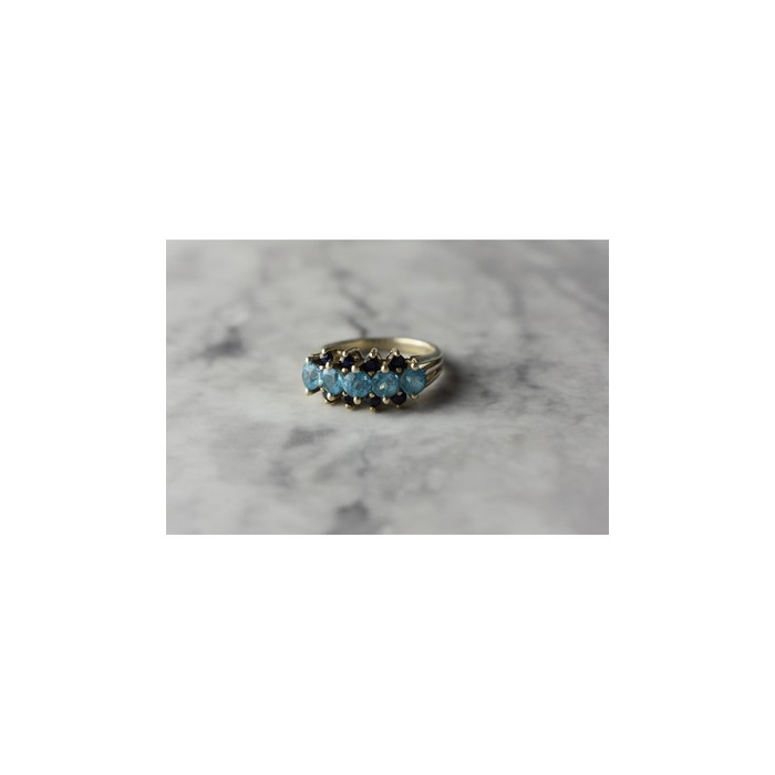 925 Sterling Silver Blue Spinel & Sapphires Ring Size 6.75