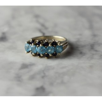 925 Sterling Silver Blue Spinel & Sapphires Ring Size 6.75
