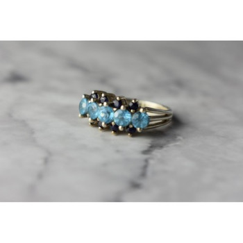 925 Sterling Silver Blue Spinel & Sapphires Ring Size 6.75