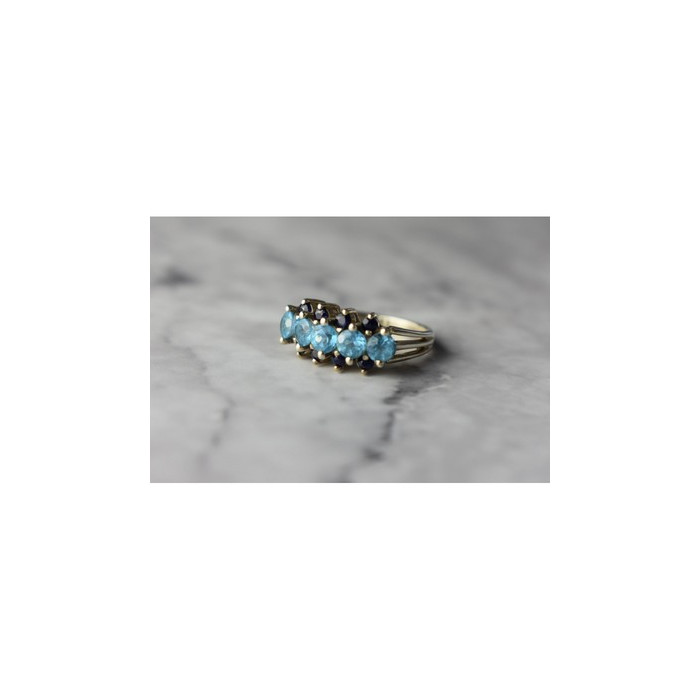 925 Sterling Silver Blue Spinel & Sapphires Ring Size 6.75