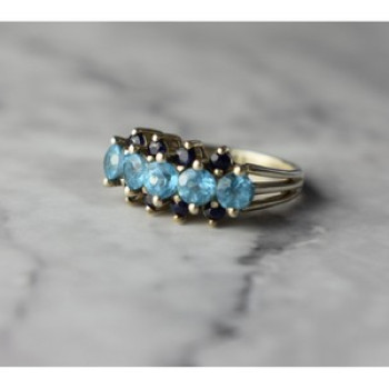 925 Sterling Silver Blue Spinel & Sapphires Ring Size 6.75
