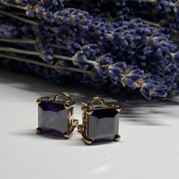 925 Sterling Silver Gold Plated Amethyst Earrings