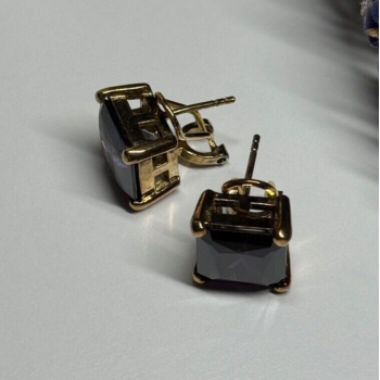 925 Sterling Silver Gold Plated Amethyst Earrings