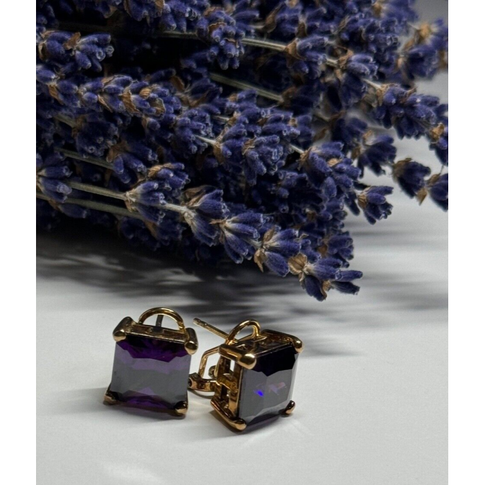 925 Sterling Silver Gold Plated Amethyst Earrings
