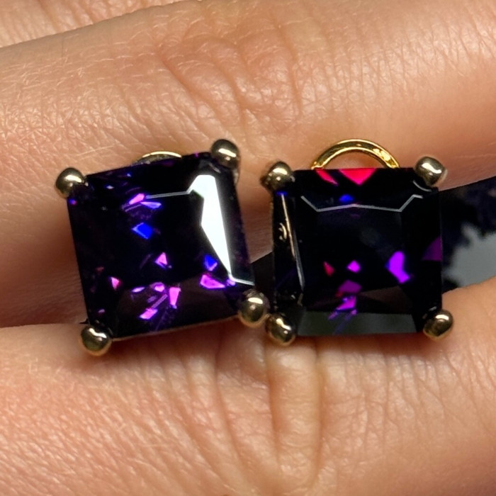 925 Sterling Silver Gold Plated Amethyst Earrings