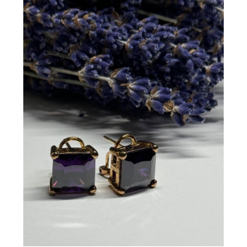 925 Sterling Silver Gold Plated Amethyst Earrings