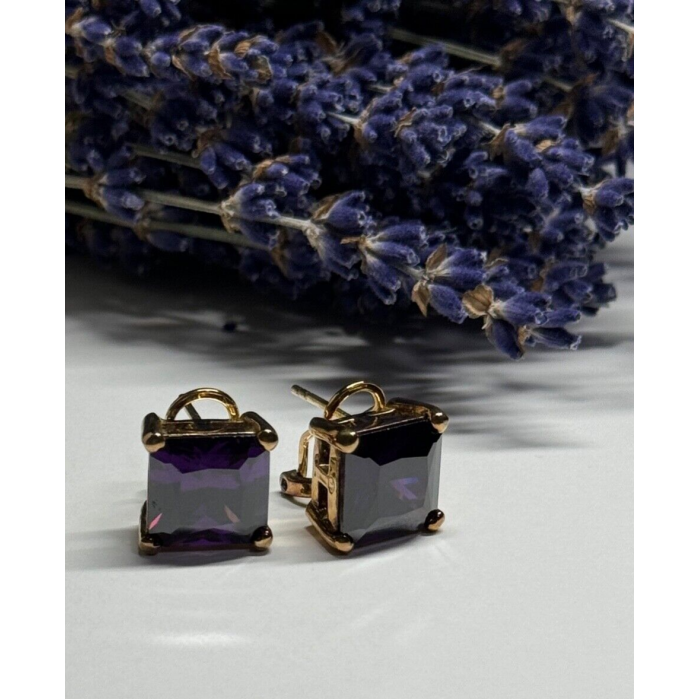 925 Sterling Silver Gold Plated Amethyst Earrings