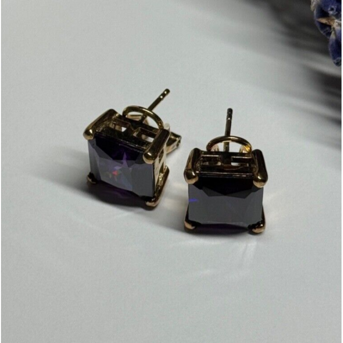 925 Sterling Silver Gold Plated Amethyst Earrings