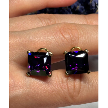 925 Sterling Silver Gold Plated Amethyst Earrings