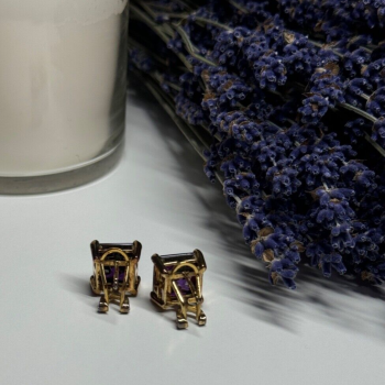 925 Sterling Silver Gold Plated Amethyst Earrings