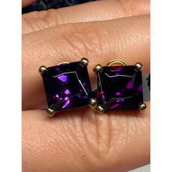 925 Sterling Silver Gold Plated Amethyst Earrings