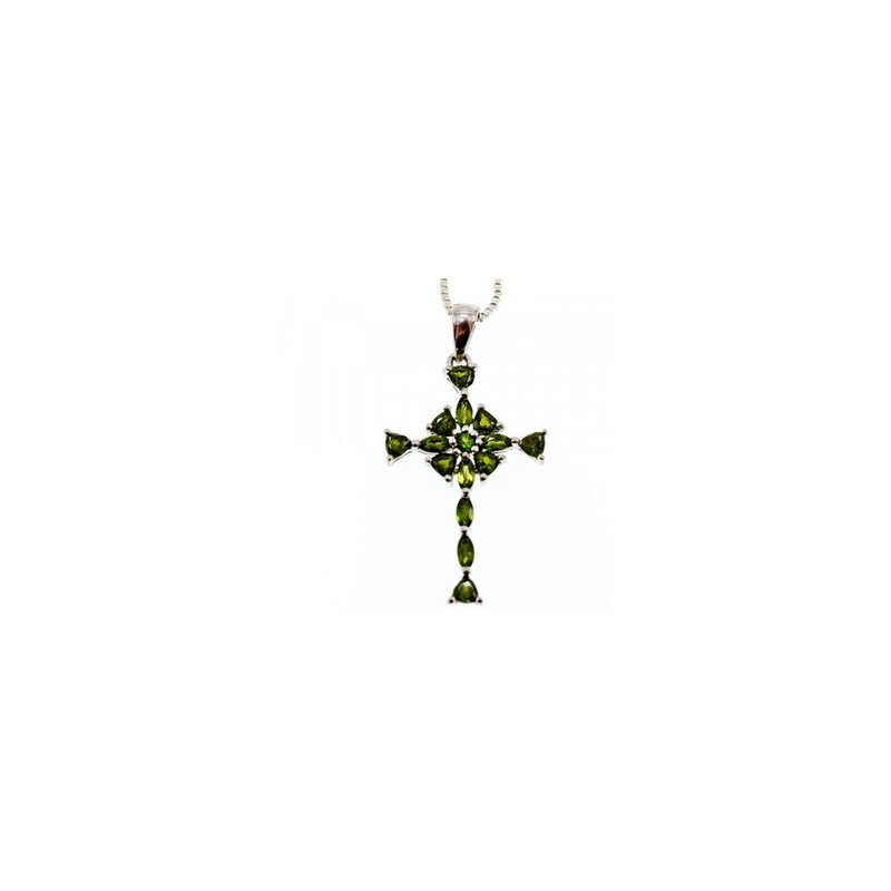 925 Sterling Silver Emeralds Chain with Cross