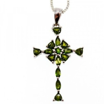 925 Sterling Silver Emeralds Chain With Cross