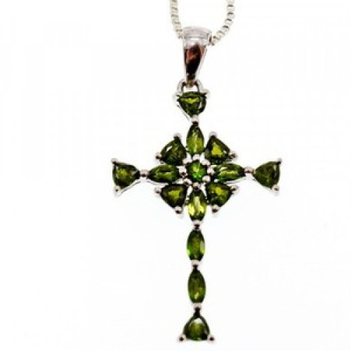 925 Sterling Silver Emeralds Chain With Cross