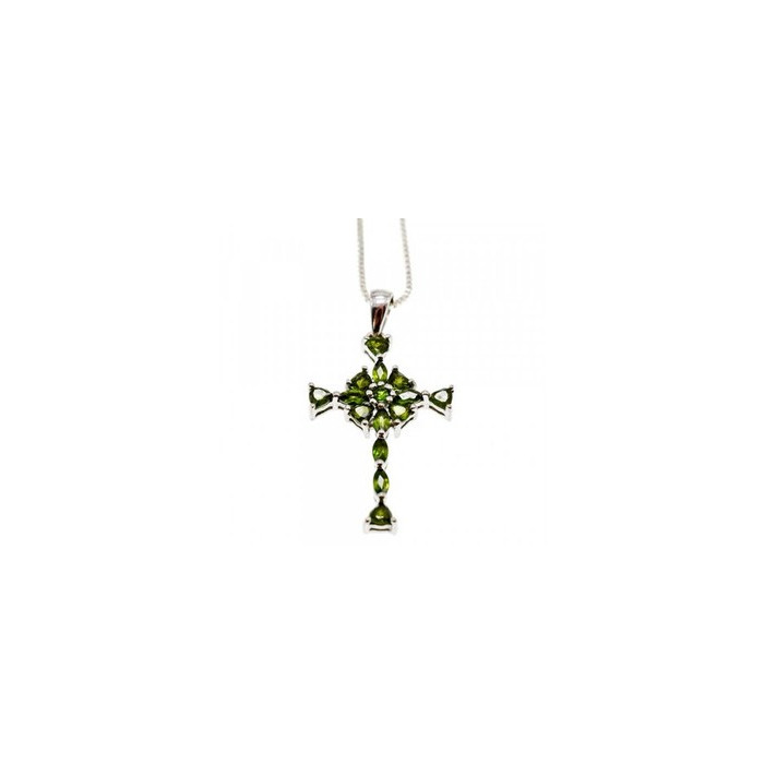 925 Sterling Silver Emeralds Chain with Cross