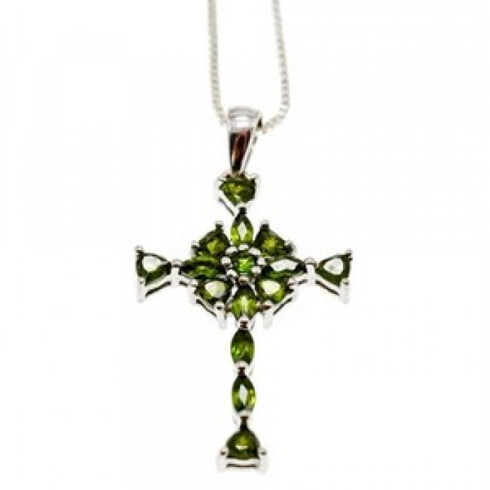 925 Sterling Silver Emeralds Chain With Cross