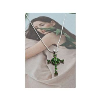 925 Sterling Silver Emeralds Chain with Cross