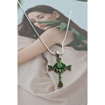 925 Sterling Silver Emeralds Chain With Cross