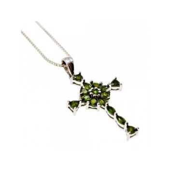 925 Sterling Silver Emeralds Chain with Cross