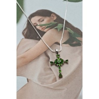 925 Sterling Silver Emeralds Chain With Cross