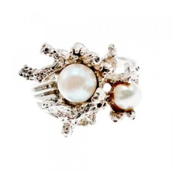 Vintage 925 Sterling Silver Pearls Ring Size 8
