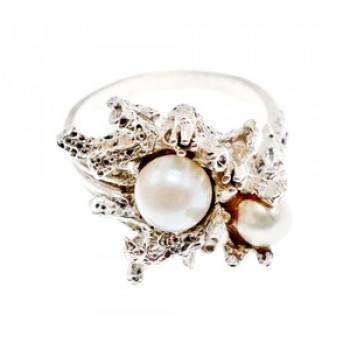 Vintage 925 Sterling Silver Pearls Ring Size 8