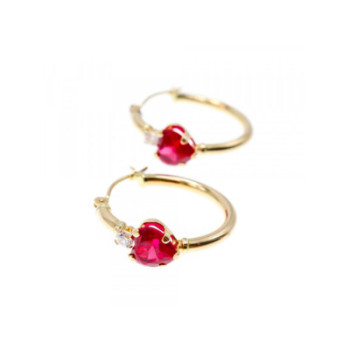10K YELLOW GOLD RUBIES & DIAMONDS HEARTS EARRINGS