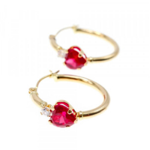 10K Yellow Gold Rubies & Diamonds Hearts Earrings