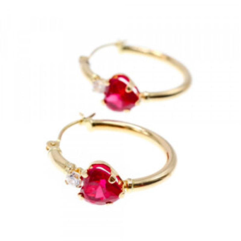 10K Yellow Gold Rubies & Diamonds Hearts Earrings