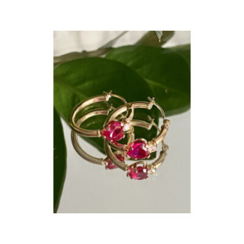 10K YELLOW GOLD RUBIES & DIAMONDS HEARTS EARRINGS