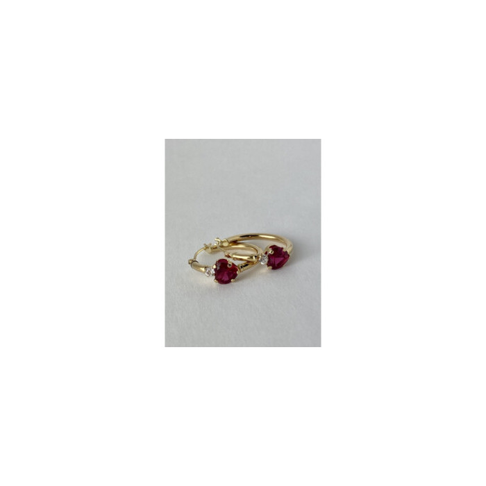 10K YELLOW GOLD RUBIES & DIAMONDS HEARTS EARRINGS