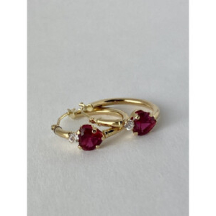 10K Yellow Gold Rubies & Diamonds Hearts Earrings