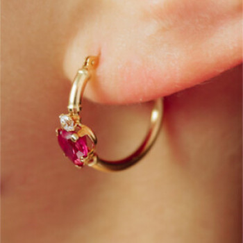 10K Yellow Gold Rubies & Diamonds Hearts Earrings