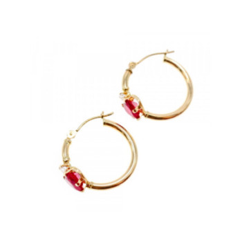 10K YELLOW GOLD RUBIES & DIAMONDS HEARTS EARRINGS