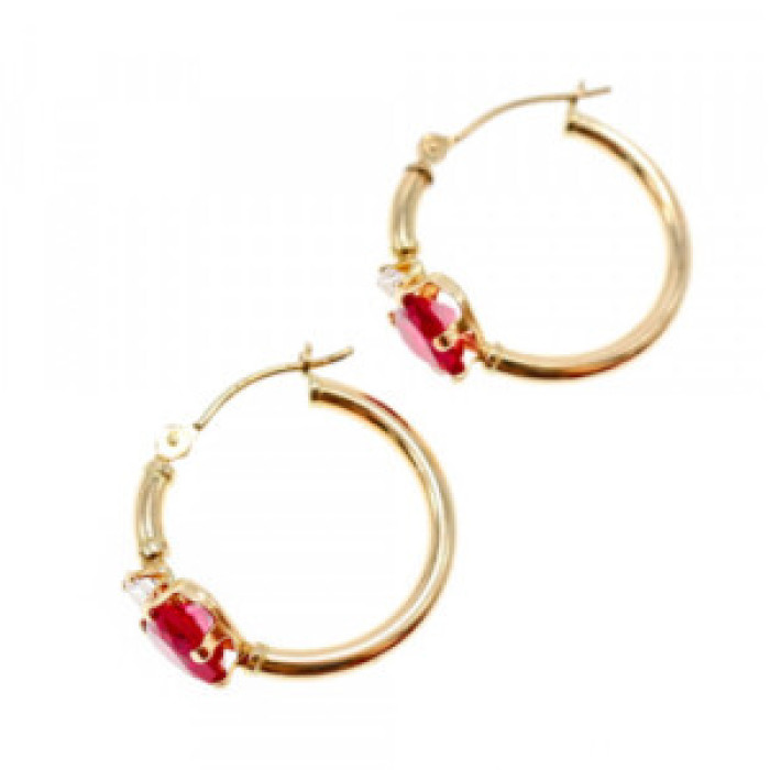 10K Yellow Gold Rubies & Diamonds Hearts Earrings