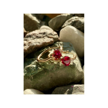 10K YELLOW GOLD RUBIES & DIAMONDS HEARTS EARRINGS