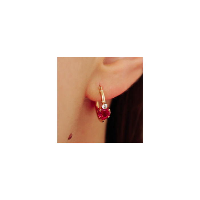 10K YELLOW GOLD RUBIES & DIAMONDS HEARTS EARRINGS