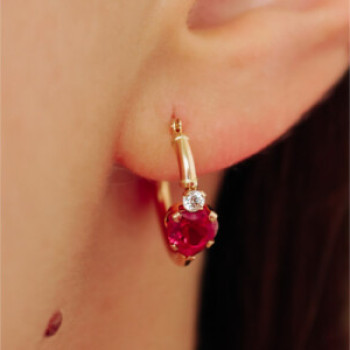 10K Yellow Gold Rubies & Diamonds Hearts Earrings