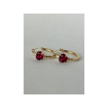 10K YELLOW GOLD RUBIES & DIAMONDS HEARTS EARRINGS