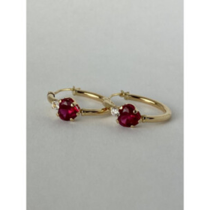 10K Yellow Gold Rubies & Diamonds Hearts Earrings