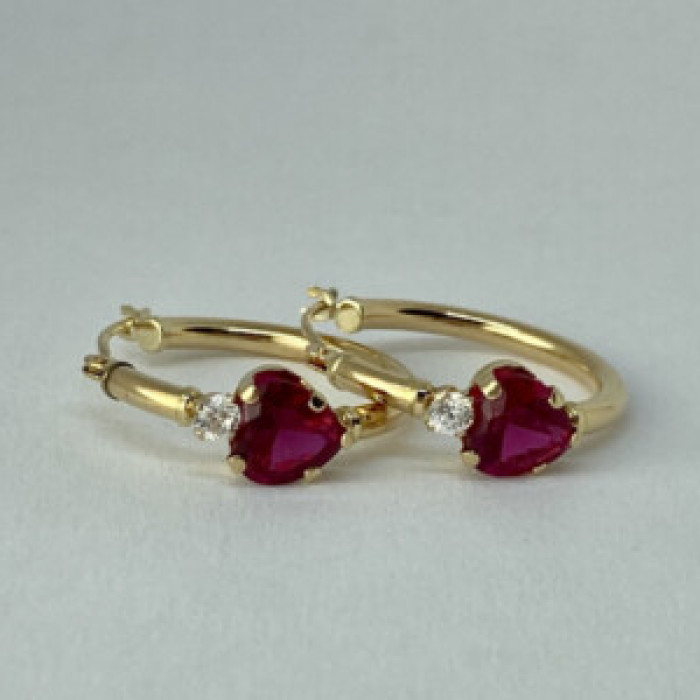 10K Yellow Gold Rubies & Diamonds Hearts Earrings