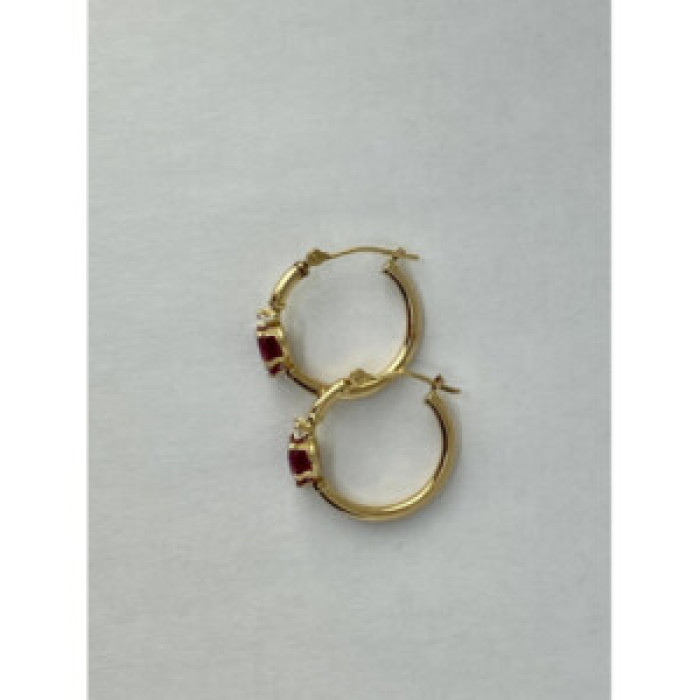 10K Yellow Gold Rubies & Diamonds Hearts Earrings