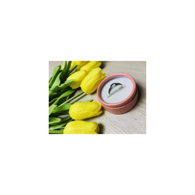 925 Sterling Silver Blue Spinel & Black Quartz Ring Size 7.5