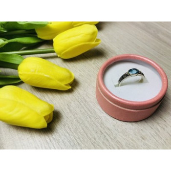 925 Sterling Silver Blue Spinel & Black Quartz Ring Size 7.5