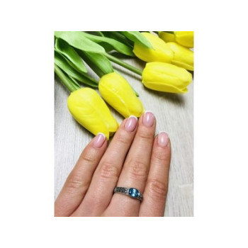 925 Sterling Silver Blue Spinel & Black Quartz Ring Size 7.5