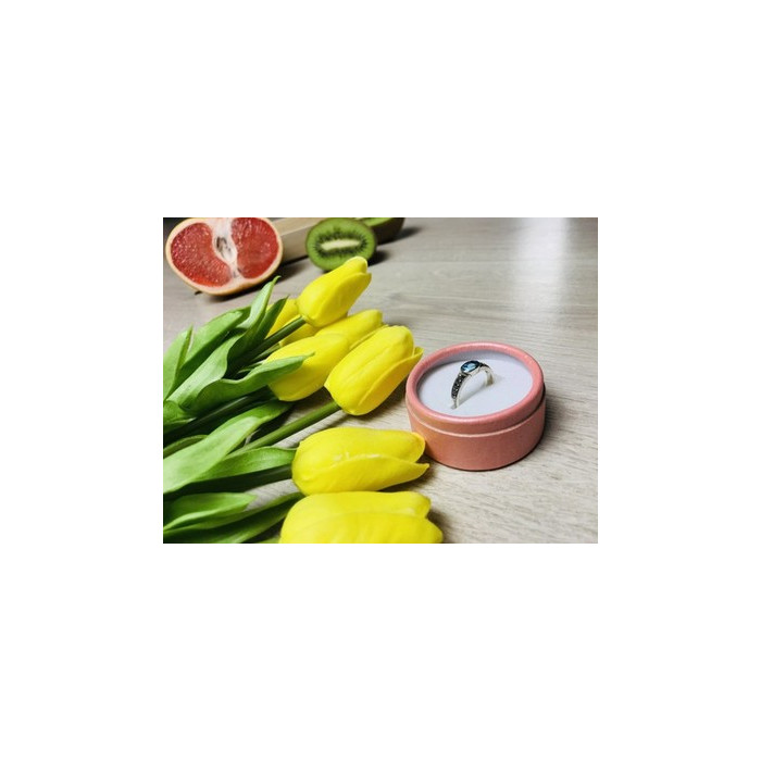 925 Sterling Silver Blue Spinel & Black Quartz Ring Size 7.5